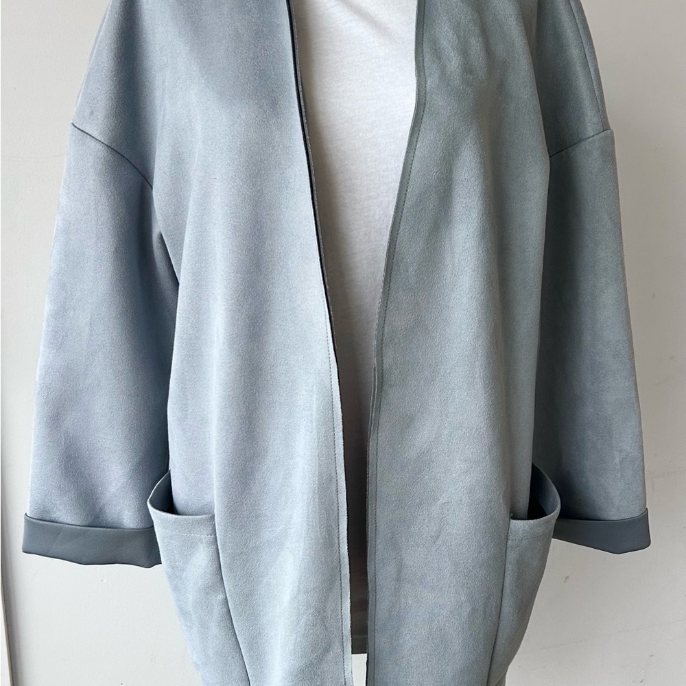 Zara Women's faux suede grayish blue open front cardigan jacket size S